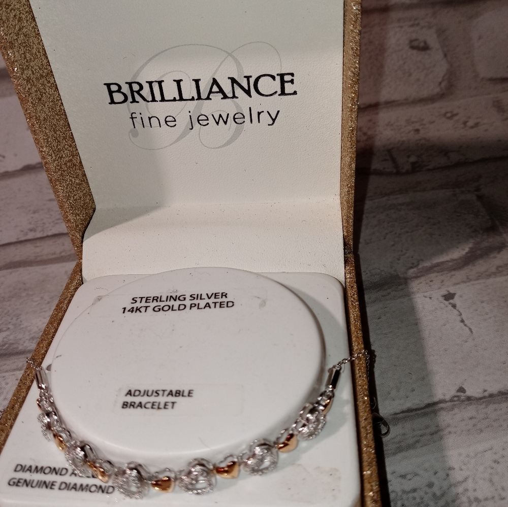 Sterling Silver Braclet 14kt Gold Plated Hearts - Picture 2 of 6